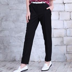 cigarette cut black pants with pleated seam