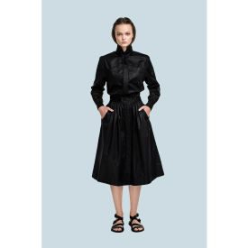 BLACK SHIRT DRESS WITH SLIGHT SHEEN