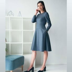Gray Office Dress With Wide Skirt