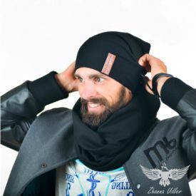 Set of Black Color: Snood Scarf + Hat